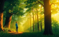 Explore your innate potential through visualizing your journey in a sunlit forest of self-discovery.