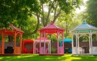 Explore beautiful gazebos in Ireland featuring vibrant colors and diverse styles for outdoor gatherings.