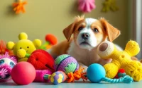 Showcasing fun pet toys like squeaky and plush toys for engaging playtime with pets.