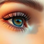 Eyelash tint enhances natural beauty, showcasing defined and darkened lashes against a soft background.