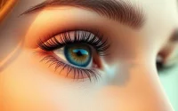 Eyelash tint enhances natural beauty, showcasing defined and darkened lashes against a soft background.