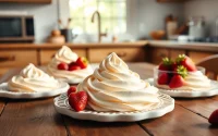 Using a whipped cream charger next to fresh strawberries in a bright kitchen setting.