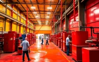 Workers applying redditch powder coating in a vibrant and efficient facility