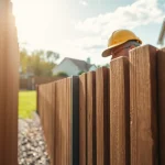 Fencing companies Manchester showcasing a skilled worker installing wooden fencing in a beautiful garden.