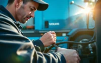 Technician performing mobile truck repair services for Paccar and Volvo engines with a focus on quality and expertise.