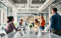 Showcasing how outsourcing enhances team collaboration in a modern workplace.