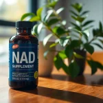 Boost your health with this high-quality NAD Supplement displayed with fresh greenery.