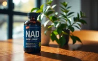 Boost your health with this high-quality NAD Supplement displayed with fresh greenery.