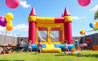 Engage in fun with a Bounce house rental near me, featuring children joyfully playing in a colorful inflatable.