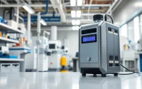 Hydrogen Cyanide detector showcased in a modern laboratory, illustrating safety measures.