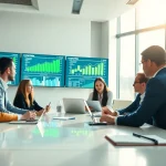 Find competitor customers by analyzing data with a business team in a modern office.