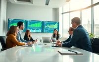 Find competitor customers by analyzing data with a business team in a modern office.