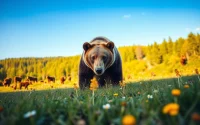 View a majestic bear foraging in a vibrant wildflower landscape at www.sudswild.com.