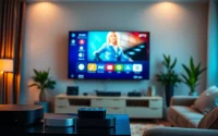 Access free trial IPTV subscription offers in a modern home entertainment setup.