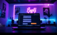 Engage in dirty ai chat with vibrant AI messaging on a sleek laptop under neon lights.
