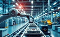 Machine vision system inspecting products on an assembly line showcasing advanced automation technology