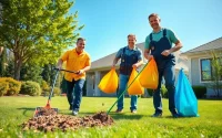 Dog poop cleanup service in action with a professional team maintaining a clean yard.