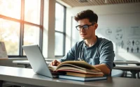 Medizinstudium ohne Test: Ein Medizinstudent in einem modernen Klassenzimmer.