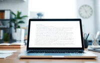 Analyze text using the AI checker tool on a modern laptop in a professional office environment.