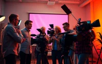 Experience 홍보영상제작 with a creative team collaborating on a vibrant promotional video.
