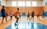 Engaged young players practicing at Takeover Basketball Academy, showcasing skill development and teamwork.