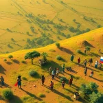 Showcase Russia Africa relations with collaborative efforts in a vibrant setting, featuring community engagement activities.