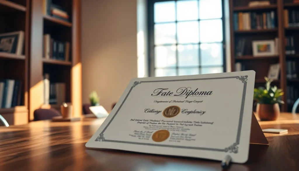 Current image: Buy diploma displayed elegantly on a desk, showcasing detail and authenticity.