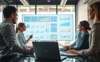 Analyze competitive intelligence data with a professional team in a bright office setting.