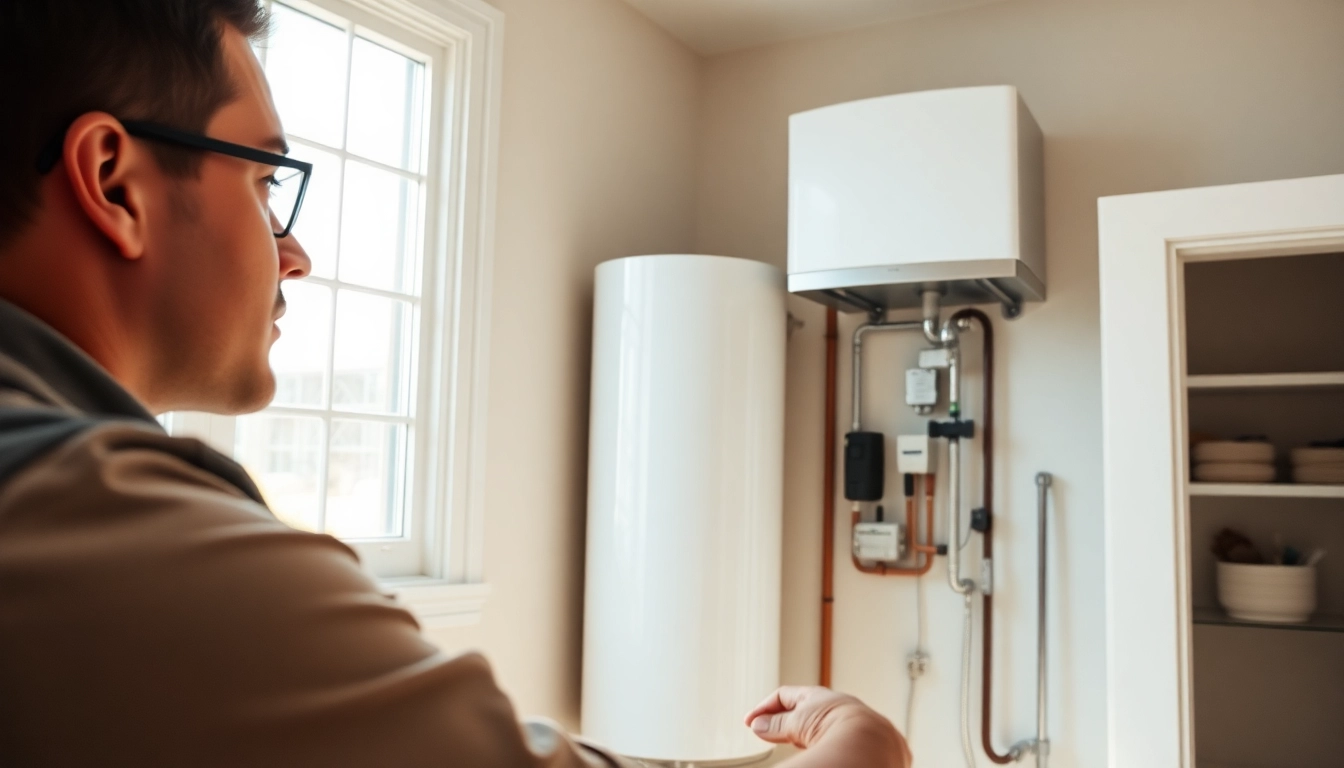 Efficient water heater installation in Raleigh, featuring a technician expertly handling a tankless water heater.
