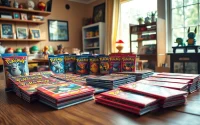 Engaging visual of Pokémon cards in India, displaying colorful booster packs and collectibles on a rustic table.
