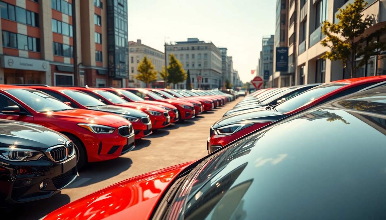 Skup samochodów Warszawa w profesjonalnym salonie samochodowym z różnorodnymi pojazdami.