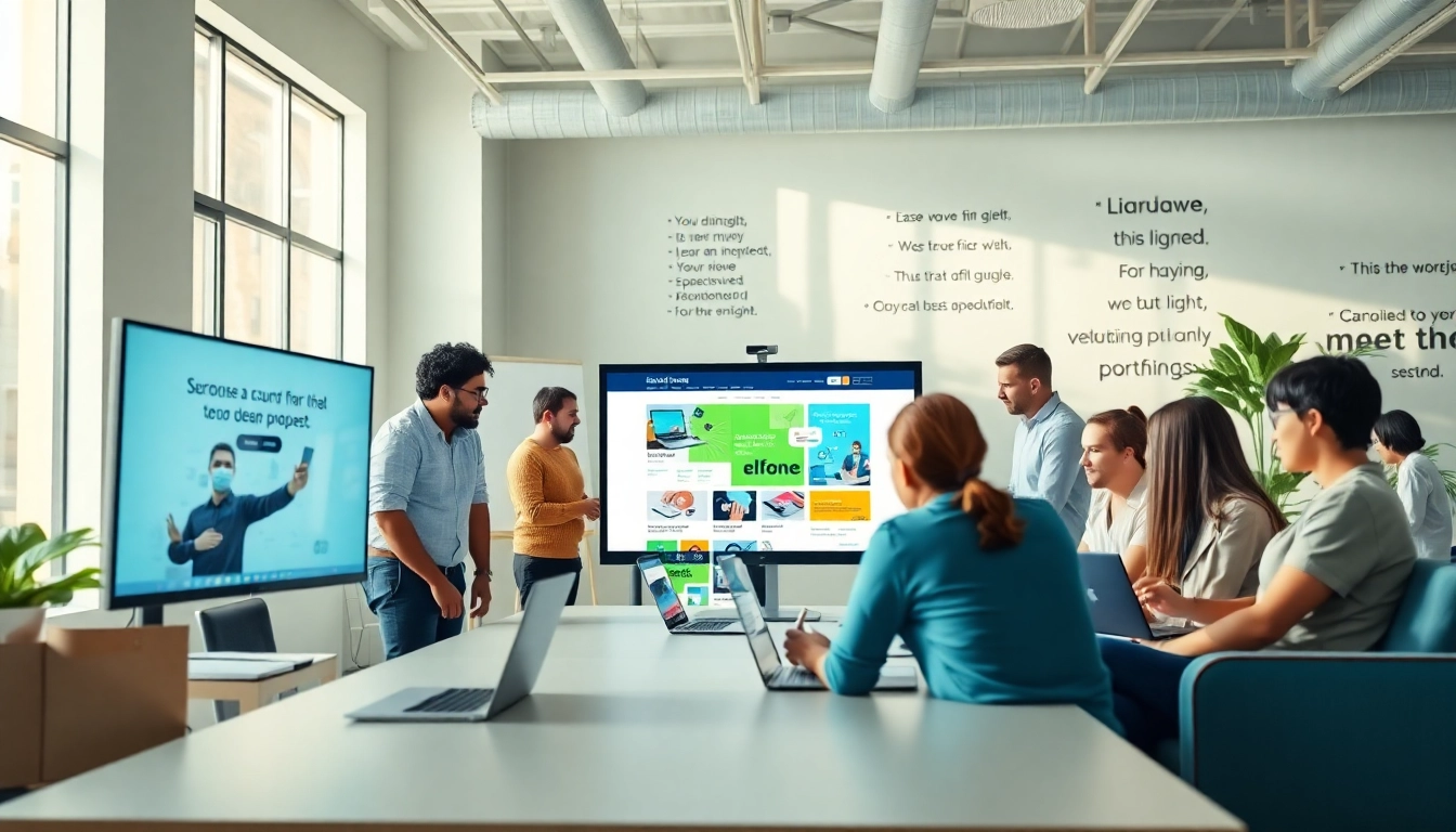 Team working on website development kansas city in a collaborative office space, showcasing creativity.