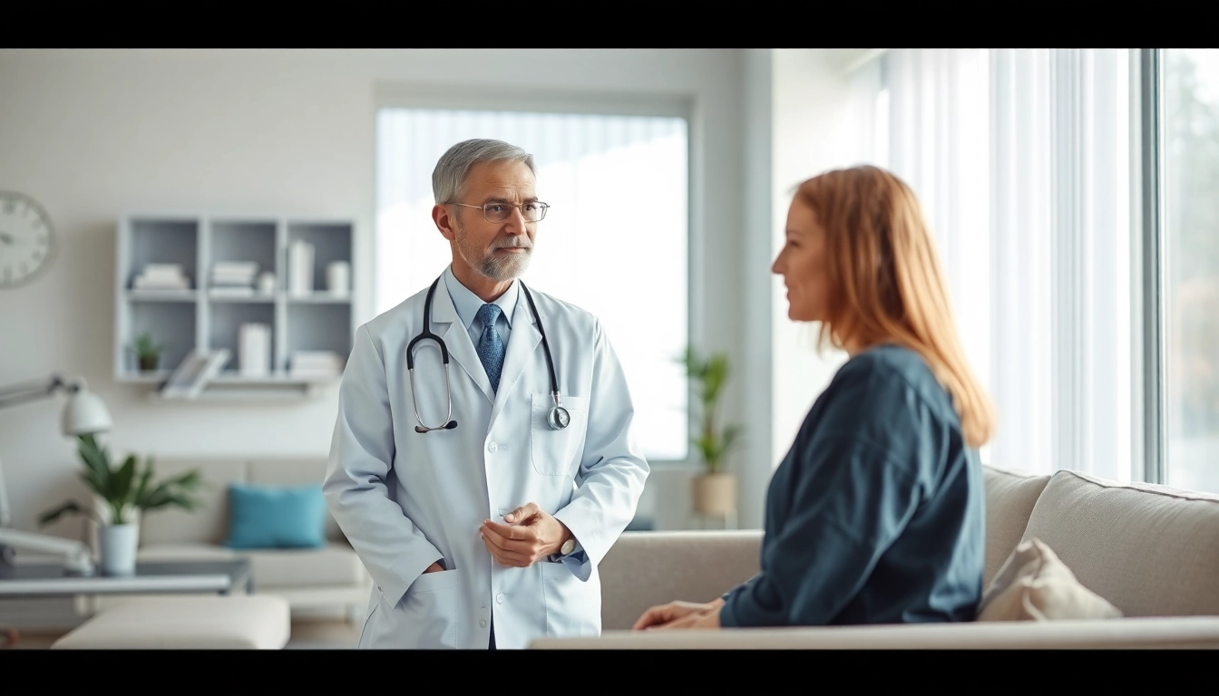 Engaging consultation at parker medical las vegas with a physician and patient in a bright office.
